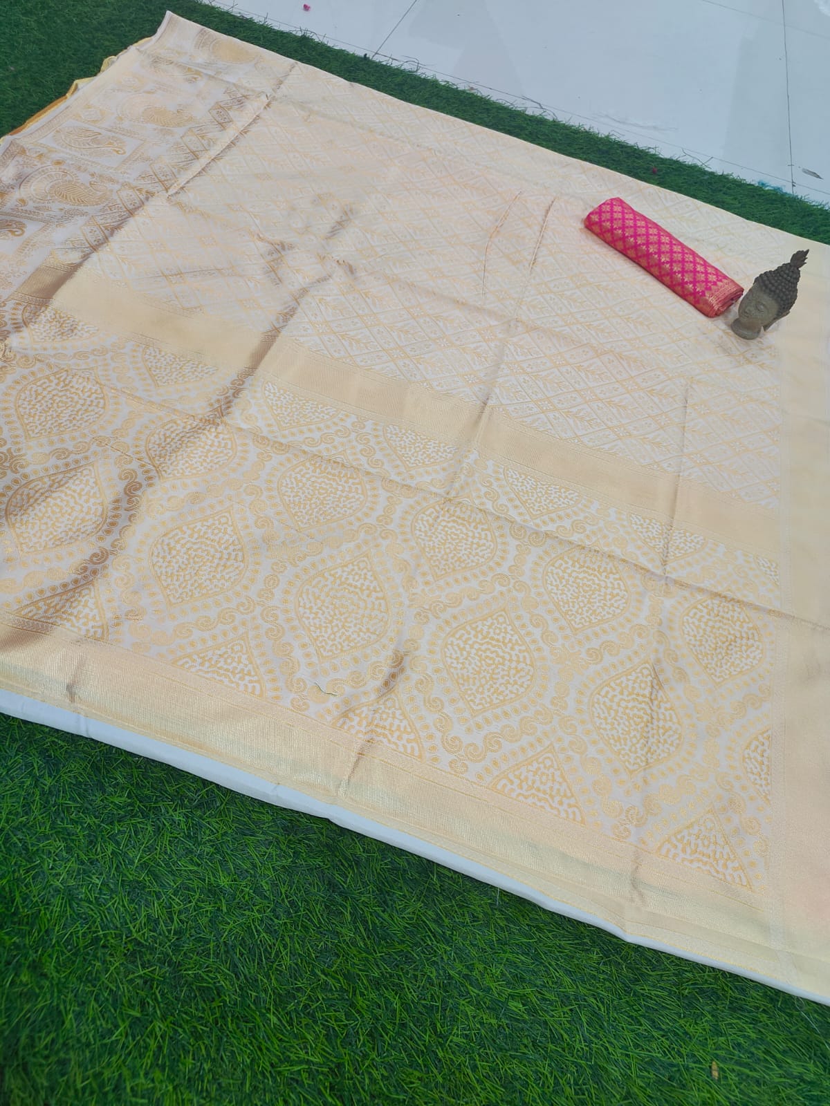 Ddf Cream Soft Lichi Silk Banarasi Saree catalog